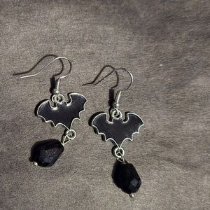 Silver and Black Bat Earrings